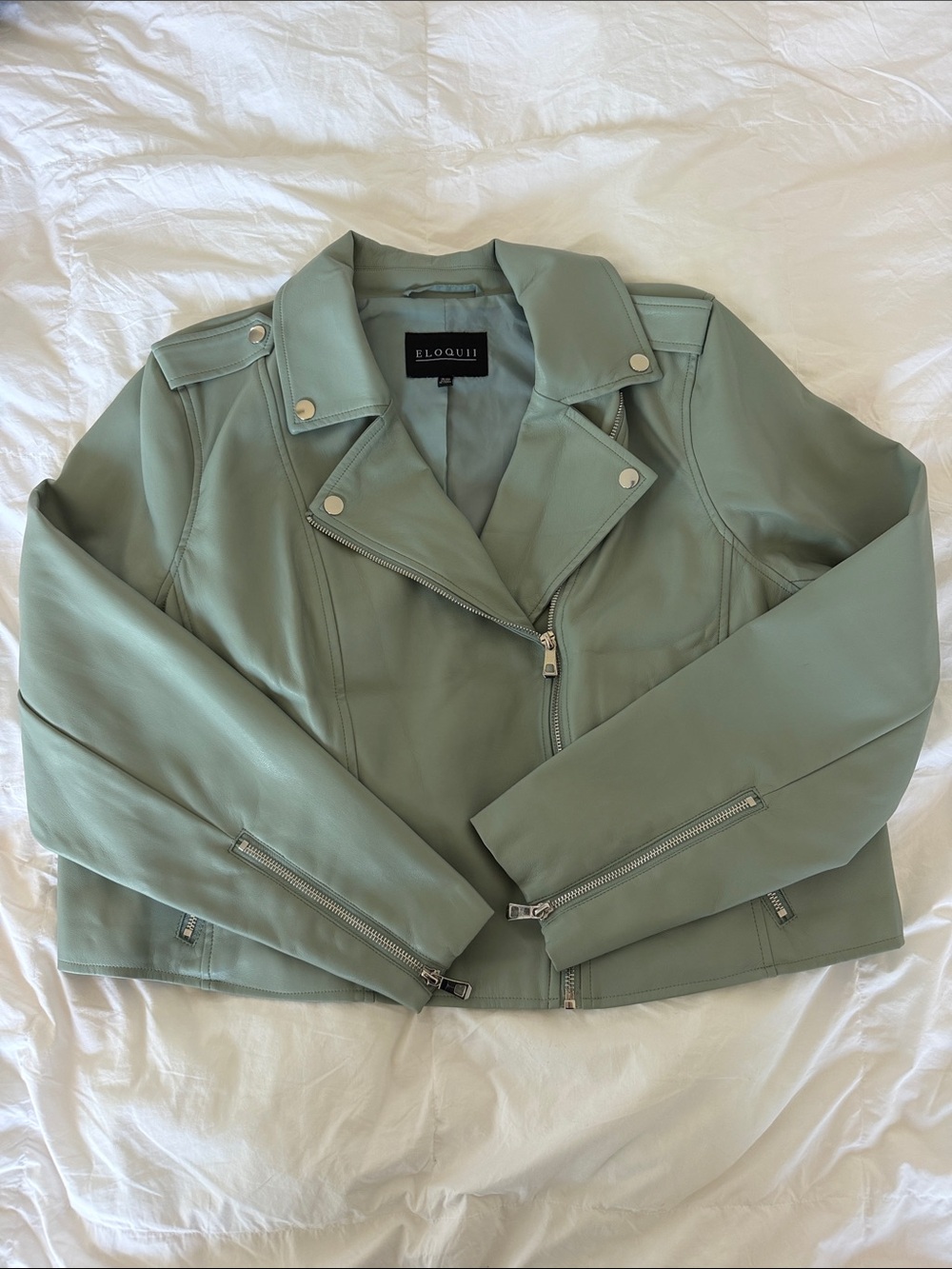 Eloquii Light Sage Green Moto Jacket